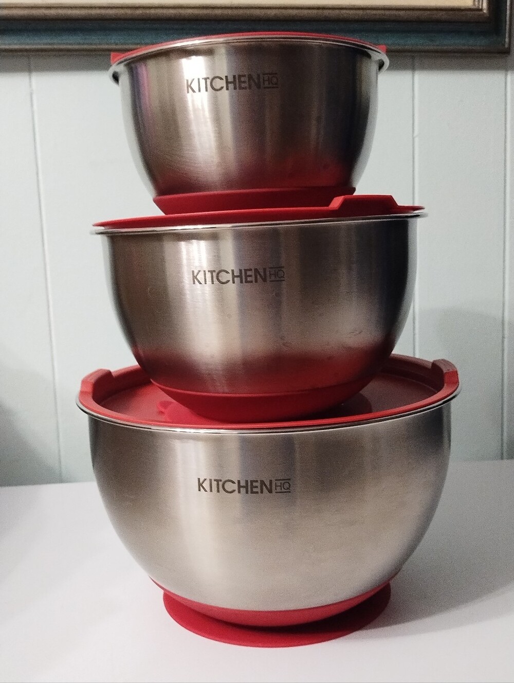 Kitchen HQ Stainless Steel Mixing Bowl Set Of 3 With Non-Skid Silicone Bottoms